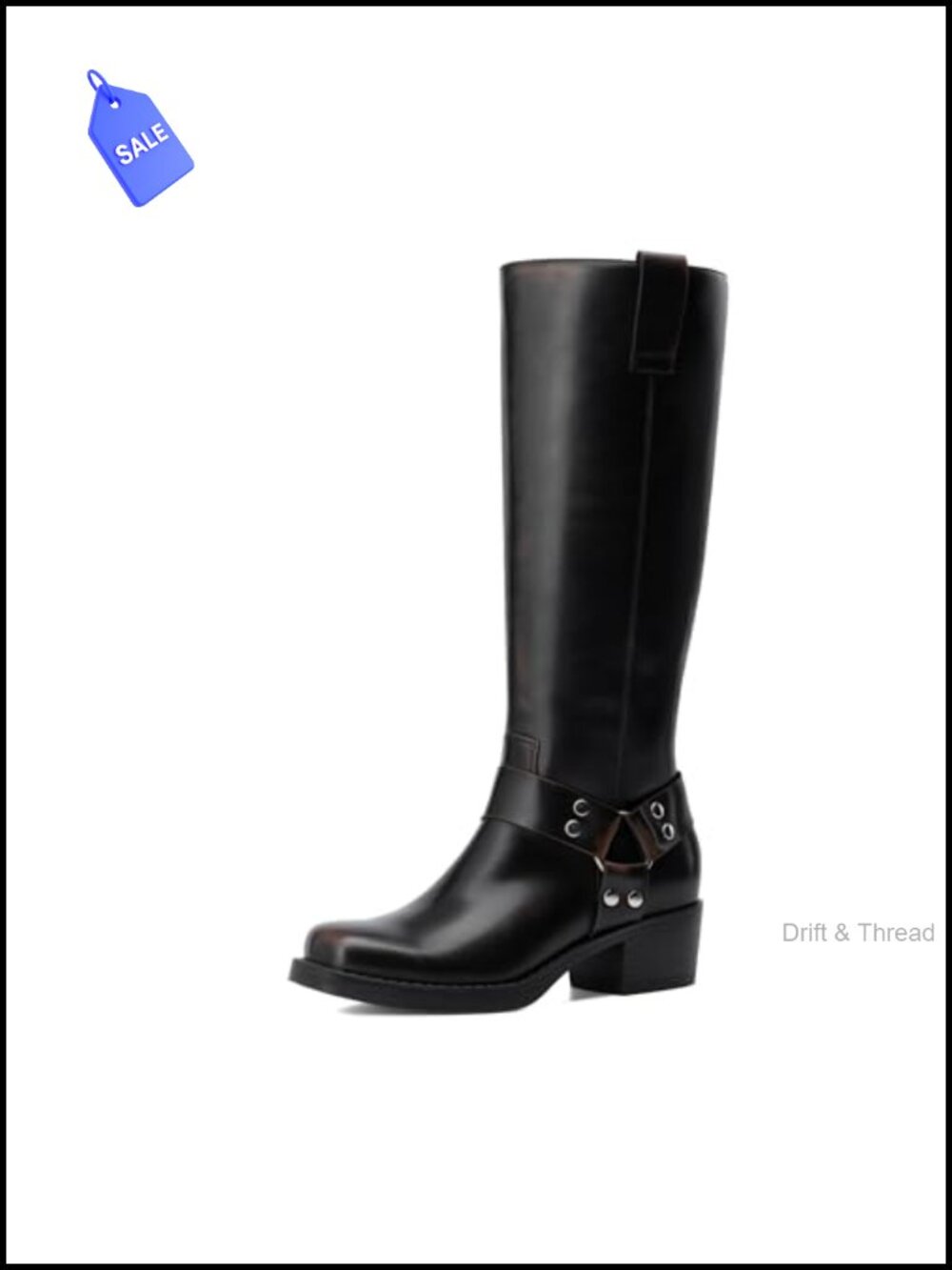 Women's Faux Leather Motorcycle Knee High Boots Square Toe Block Heel
